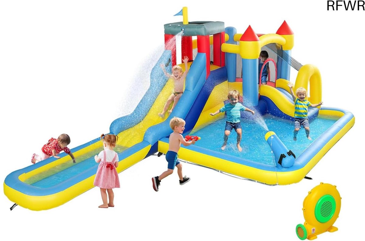  ® Opblaasbaar kasteel met ventilator - 6-in-1 waterpark voor kinderen