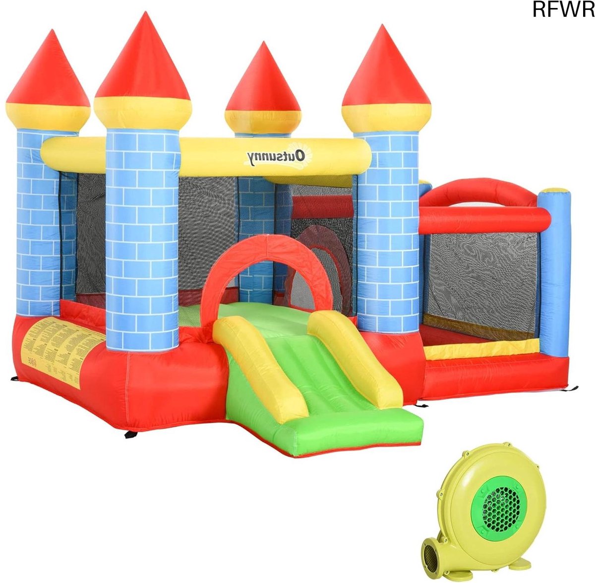  ® Opblaasbaar springkasteel met glijbaan voor kinderen van 3-8 jaar – veilig, snel op te blazen en veel speelplezier