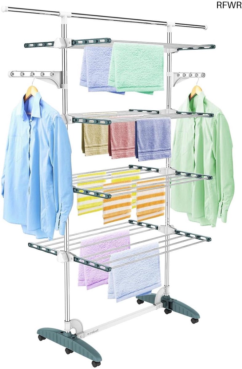 RFWR® Opvouwbaar droogrek met 4 niveaus en verstelbare vleugels voor binnen