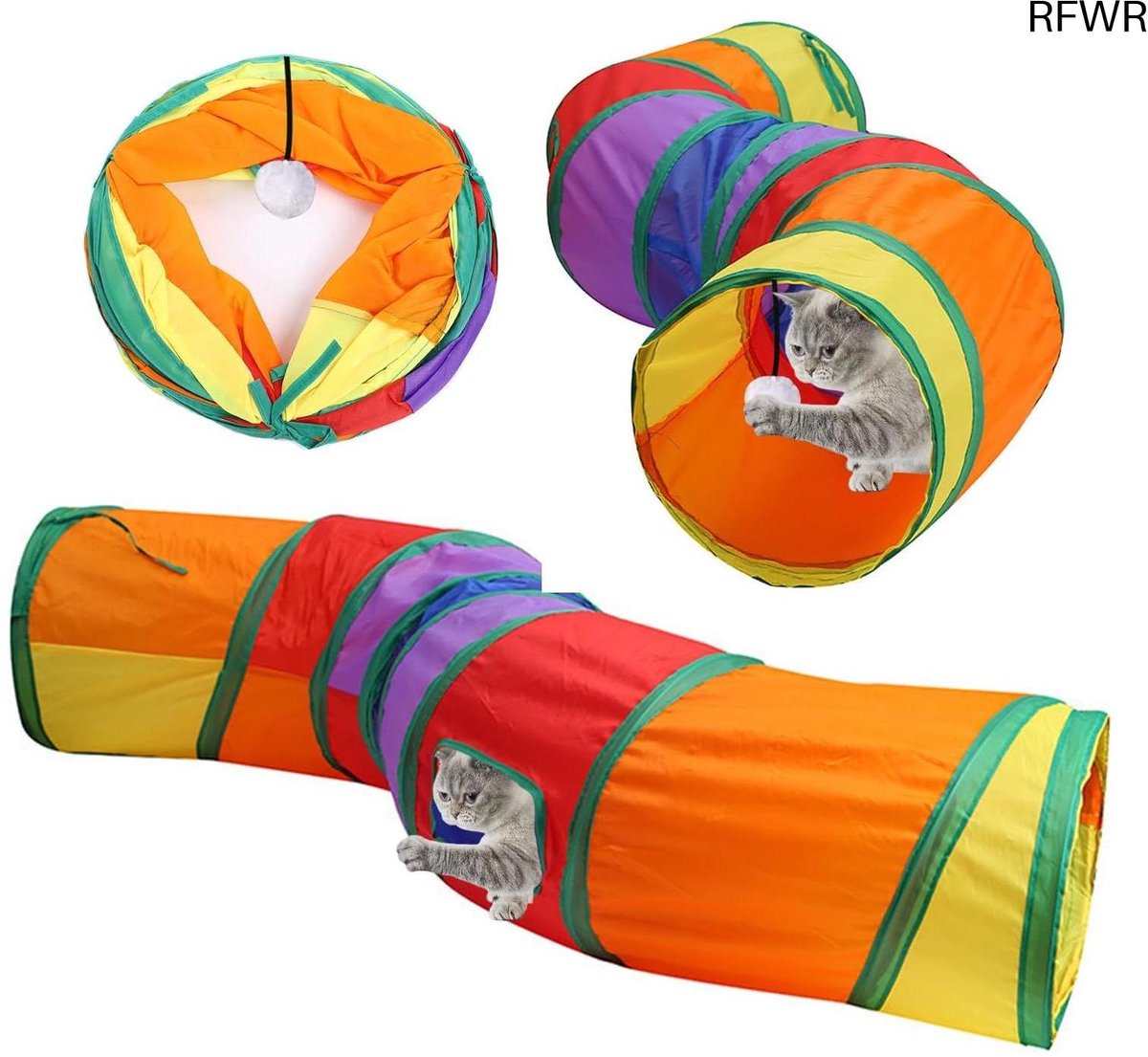 RFWR® Opvouwbare Kattentunnel Interactief Speelgoed voor Katten en Kleine Dieren - 2-weg Tunnel voor Binnen en Buiten