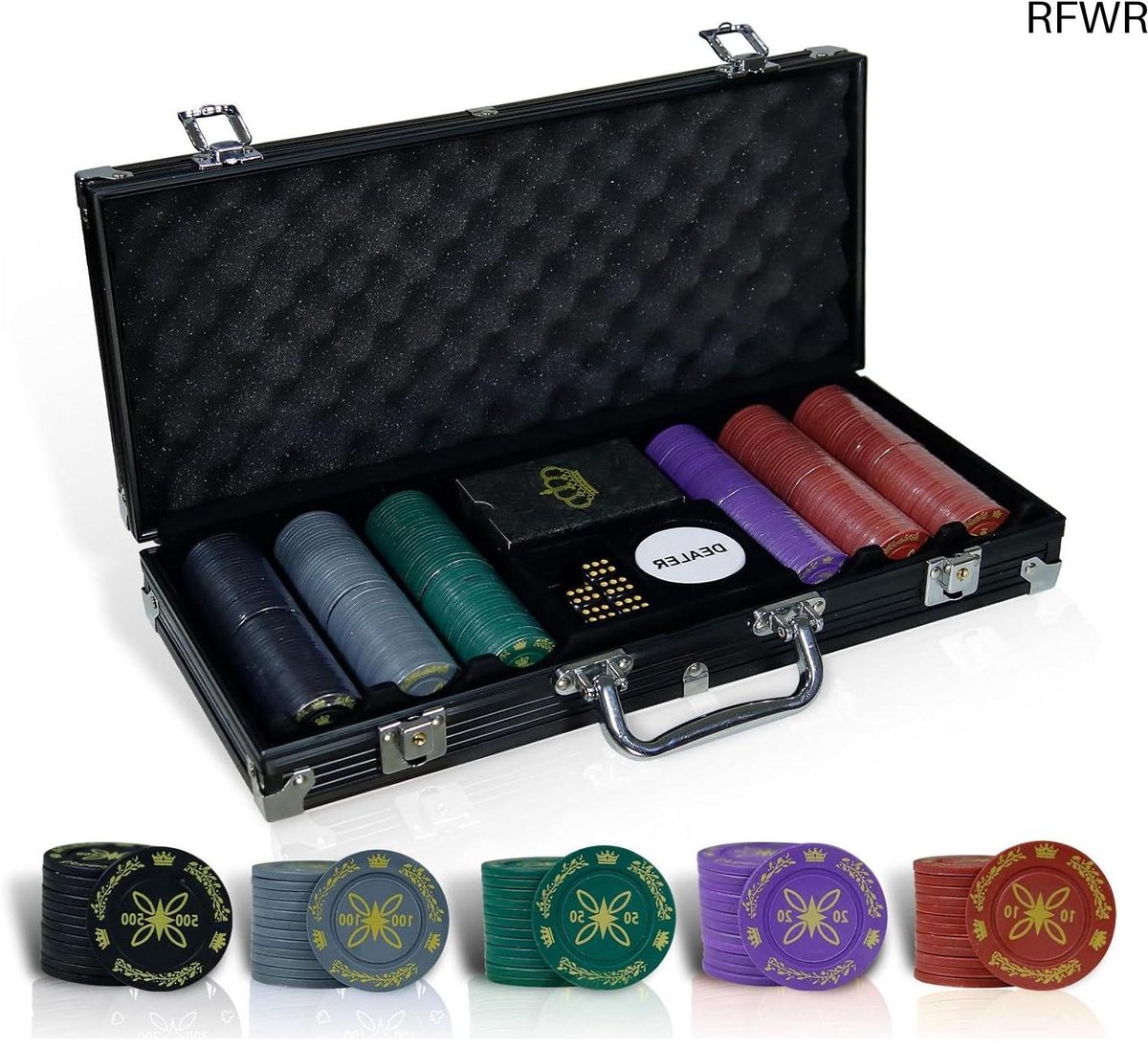 RFWR® Pokerset met 300 Fiches en Aluminium Koffer - Perfect voor Thuis of Feesten