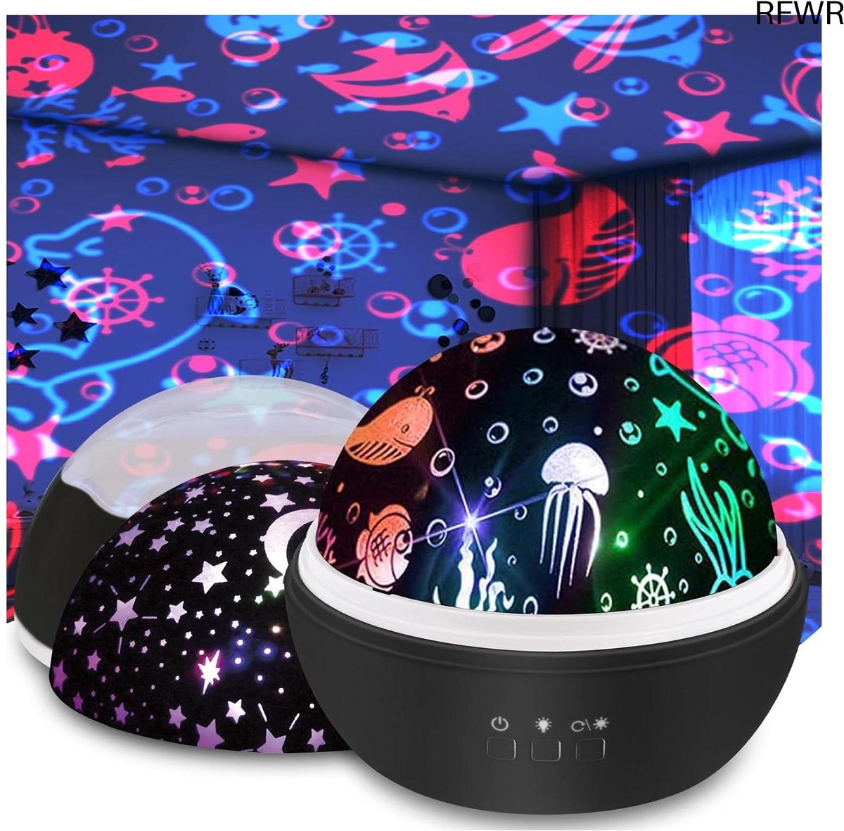 RFWR® Roterende baby projector met ster en oceaangolf thema voor rustige nachten