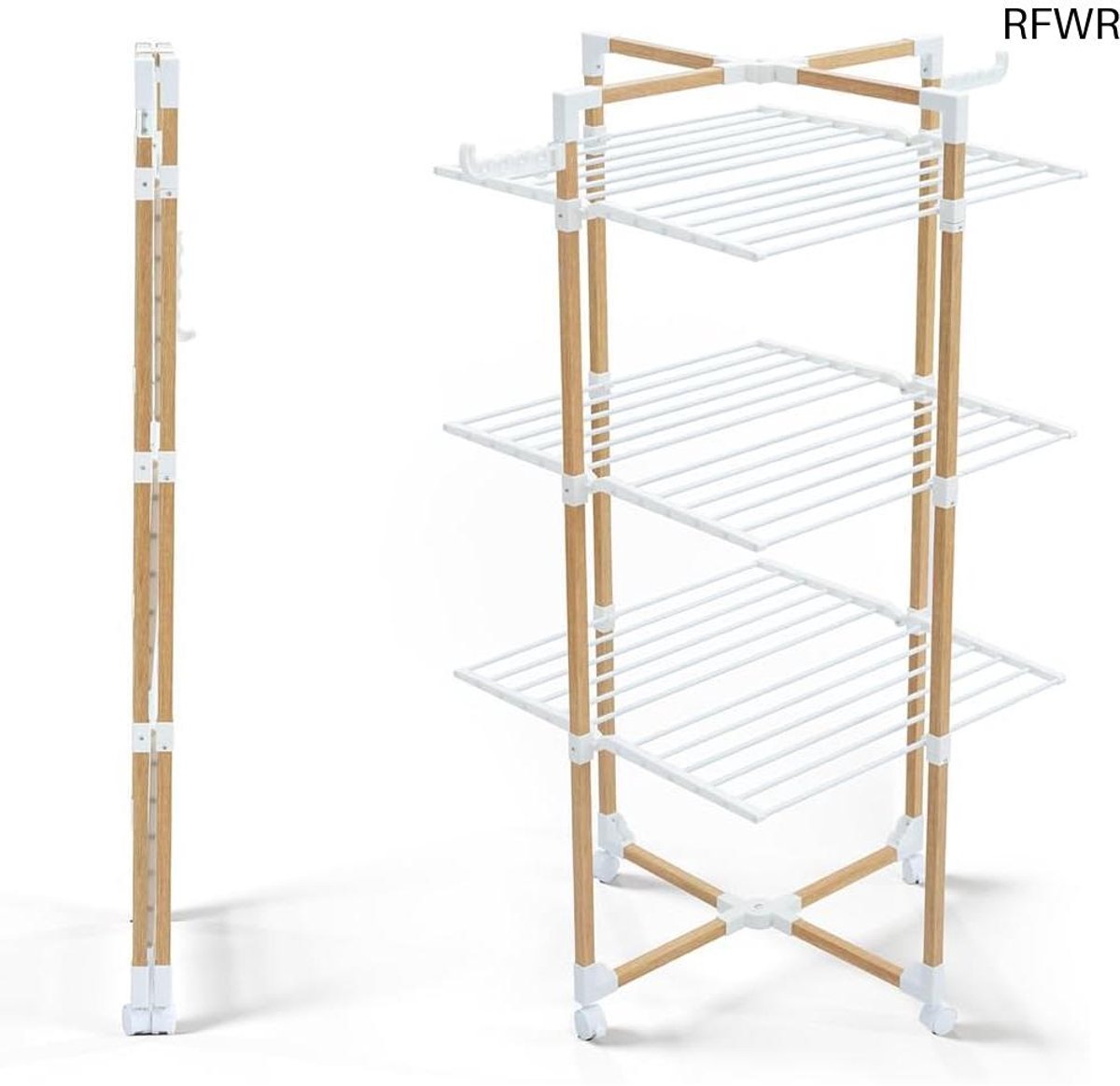 RFWR® Ruimtebesparend Verticaal Droogrek met 3 Niveaus en Wielen voor Binnen en Buiten