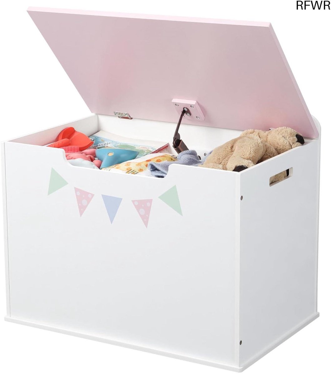 RFWR® Speelgoedkist met Rugsteuntje - Zachte Sluiting en Opbergbank - 60 x 41 x 39 cm - Perfect voor de Kinderkamer