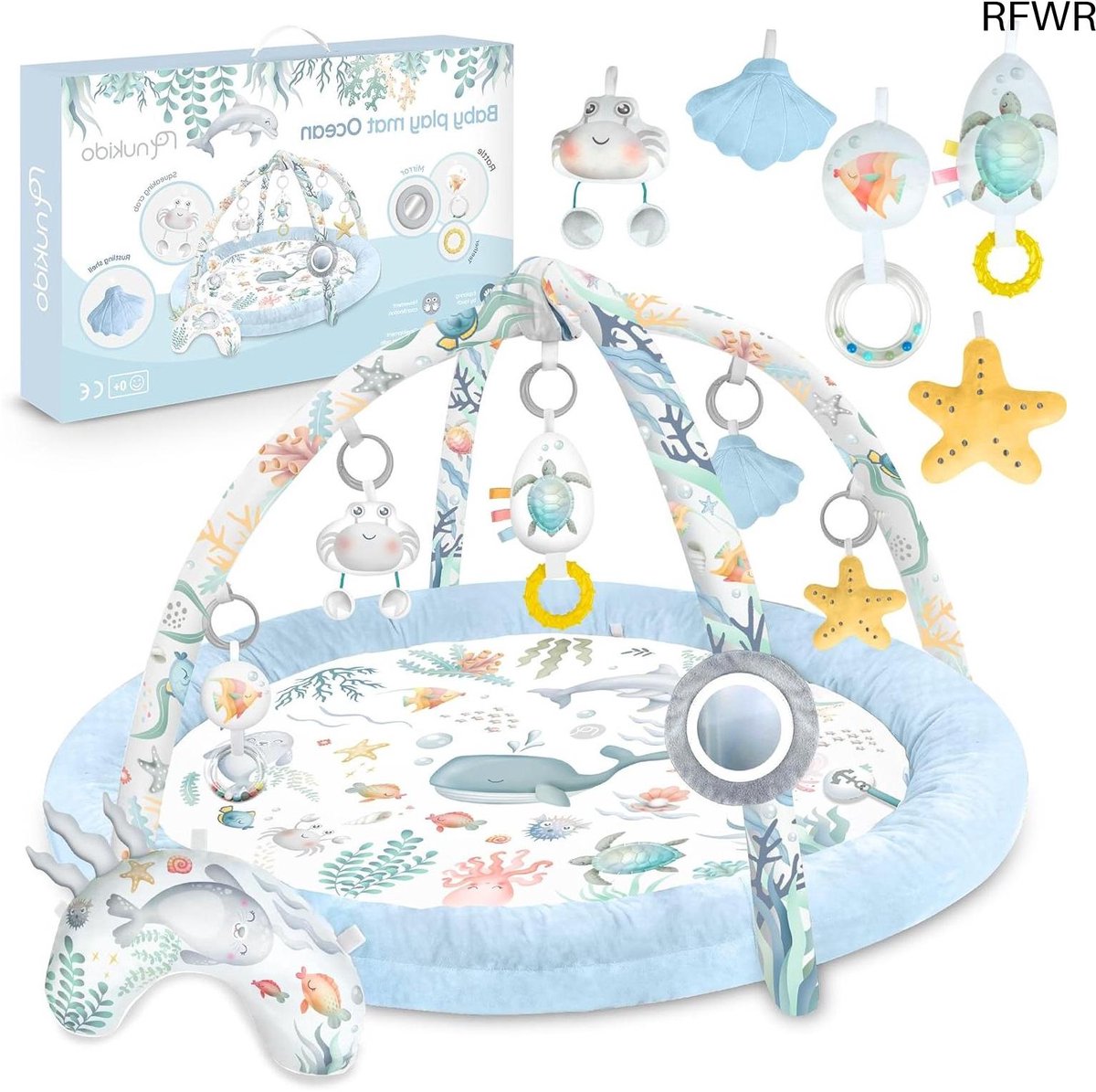 RFWR® Speelmat met Speelboog en 7 Stuks Speelgoed - Zacht en Ondersteunend voor Babys