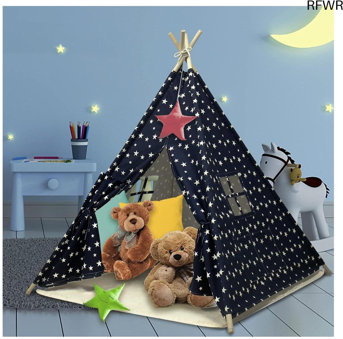 RFWR® Tipi-tent voor kinderen - opvouwbare speeltent met pluche mat voor binnen en buiten