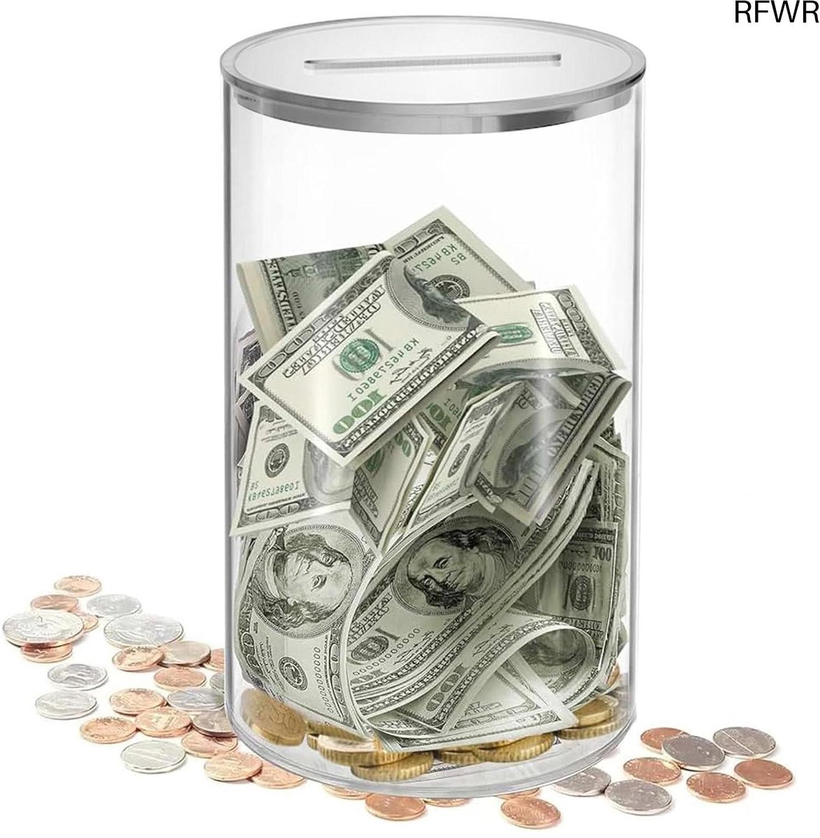 RFWR® Transparante Acryl Spaarpot voor Kinderen en Volwassenen - Modern Cilindrisch Design - 15 x 9 cm