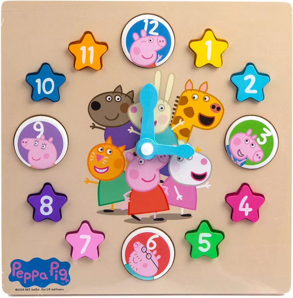 Peppa Pig houten klok - 21 x 21 cm. - Peppa Big leren klokkijken - puzzel