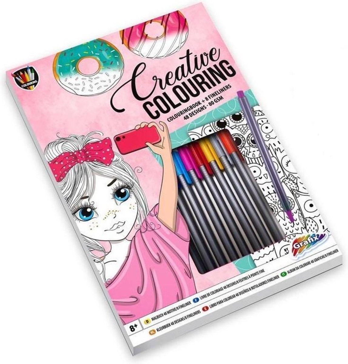 Kleur creatief set Map met fineliners en kleurboek (roze)