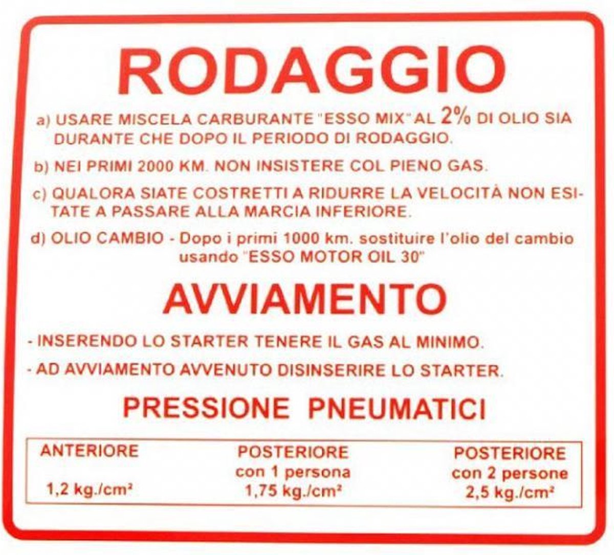 tuning rms voor scooter piaggio 200 vespa rally 1972-1979 rodage rouge / 610170m nieuw