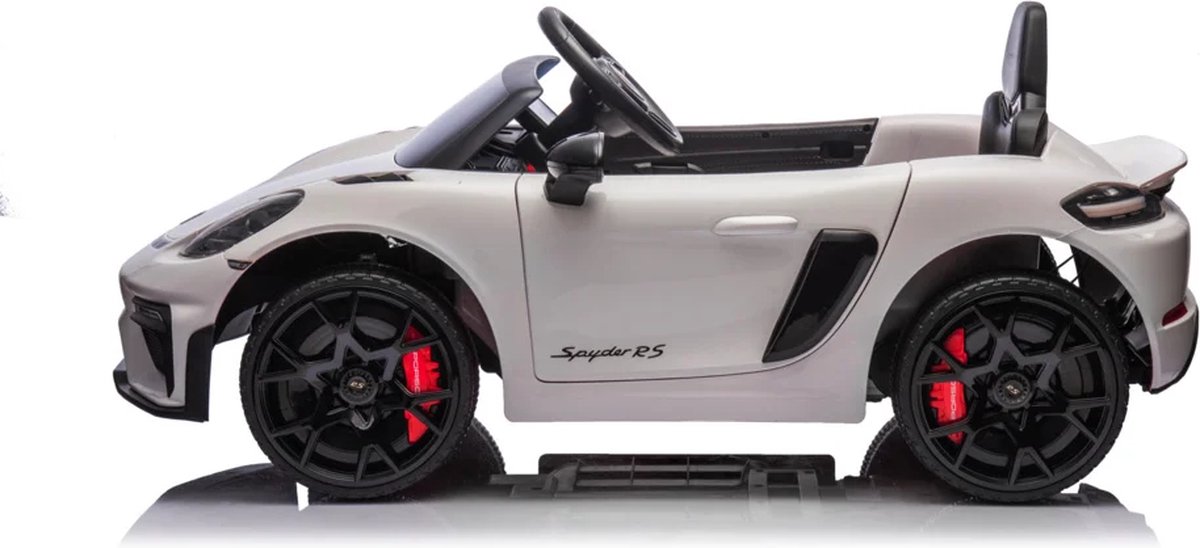 Porsche Spyder RS wit, 12 volt Kinder Accu Auto, rubberen banden, leder zitje en meer!
