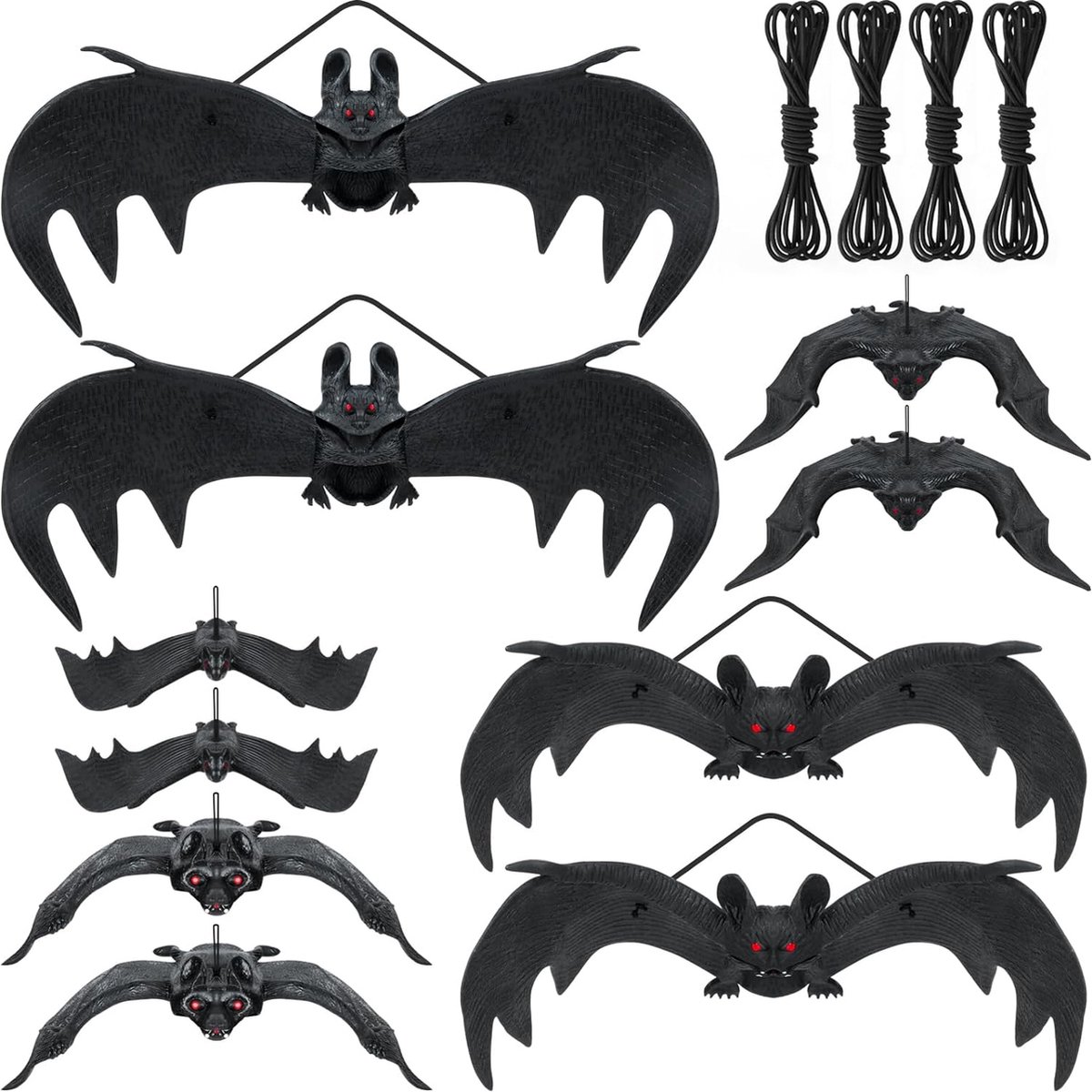 ROSAUI Set van 10 Realistische Hangende Vleermuis Halloween Decoraties