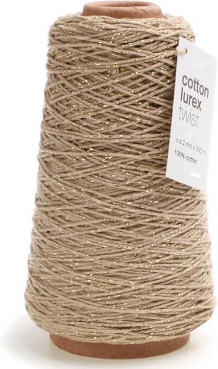 Katoenen touw Beige met goud 2mm x 300m Katoen touw Beige met goud
