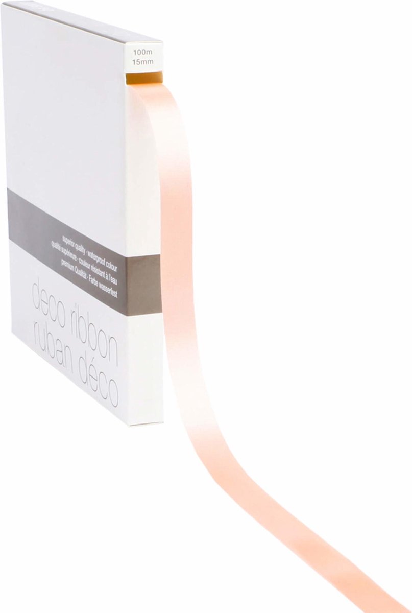 Lint Satijn zalm  15mm x 100 m op rol Zalm