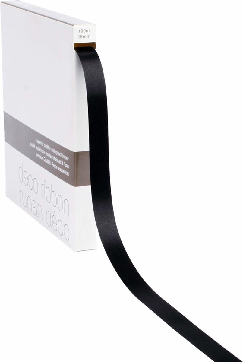 Lint satijn Zwart MEDIUM (15mm x 100m)