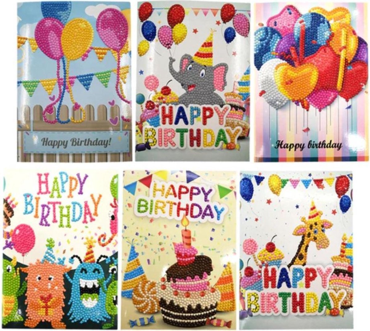 Diamond Painting - Happy Birthday Pakket - 6 verjaardagskaarten - Inclusief enveloppen - Diamond Paintings - 13x18cm