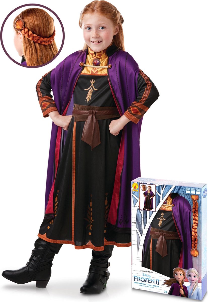 RUBIES FRANCE - Anna Frozen 2 kostuum en vlecht pack voor meisjes - 92/104 (3-4 jaar) - Kinderkostuums