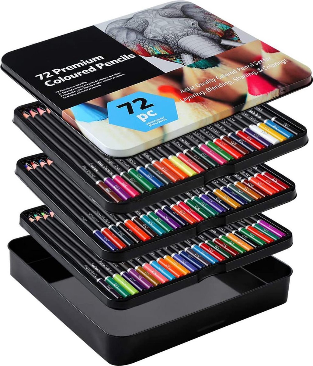 RX Goods® Professioneel 72-Delige Kleurpotloden Tekenset – Tekenpotloden & Schetspotloden Set – Teken Spullen – Kleur Potloden – Voor Volwassen & Kinderen