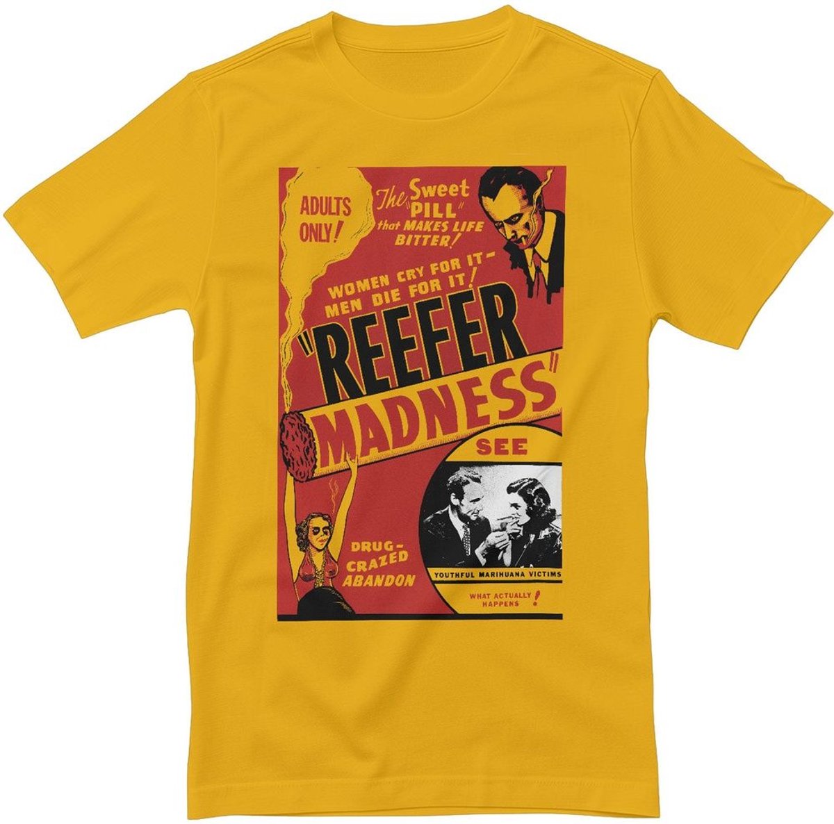 Radio Days Reefer Madness Vintage Poster T-Shirt RD-1-CULT001-H68-9 Gold-L