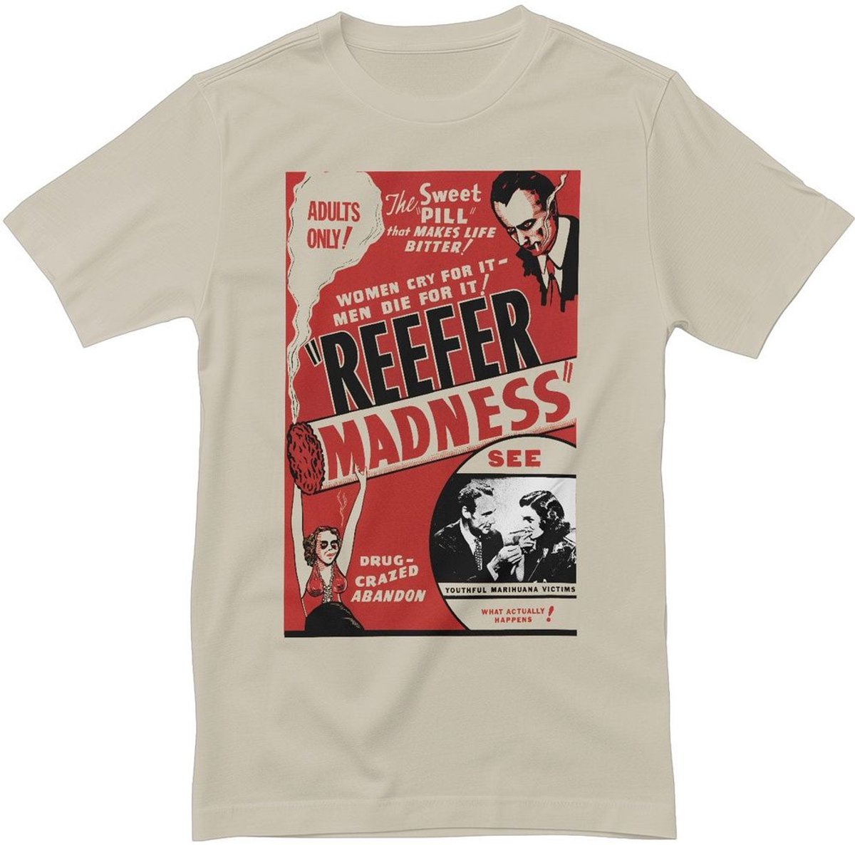Radio Days Reefer Madness Vintage Poster T-Shirt RD-1-CULT001-H68-9 Khaki-XL