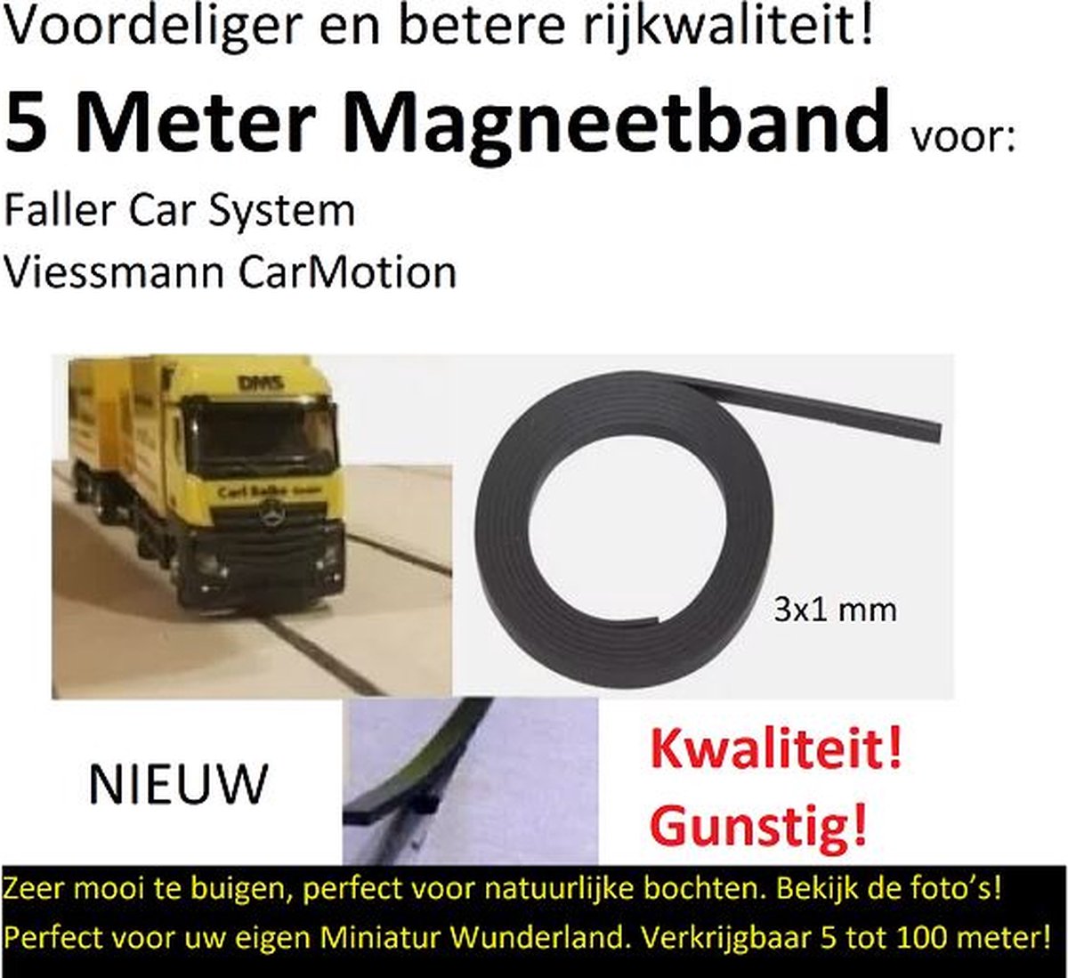 Super kwaliteit! 5 meter magneetband voor Car Motion - Modelbaan Car System - vergelijkbaar met refr. 8430