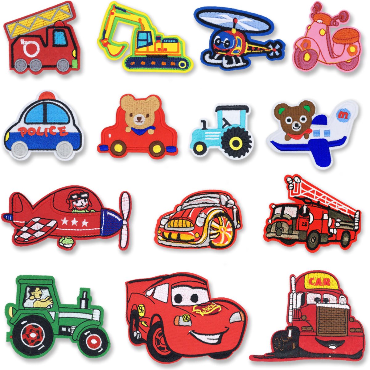 Cartoon autos 14 delige set - Kleding Patchs - Patches - Strijk Embleem - stof & strijk applicatie - Versiering Voor Kleding