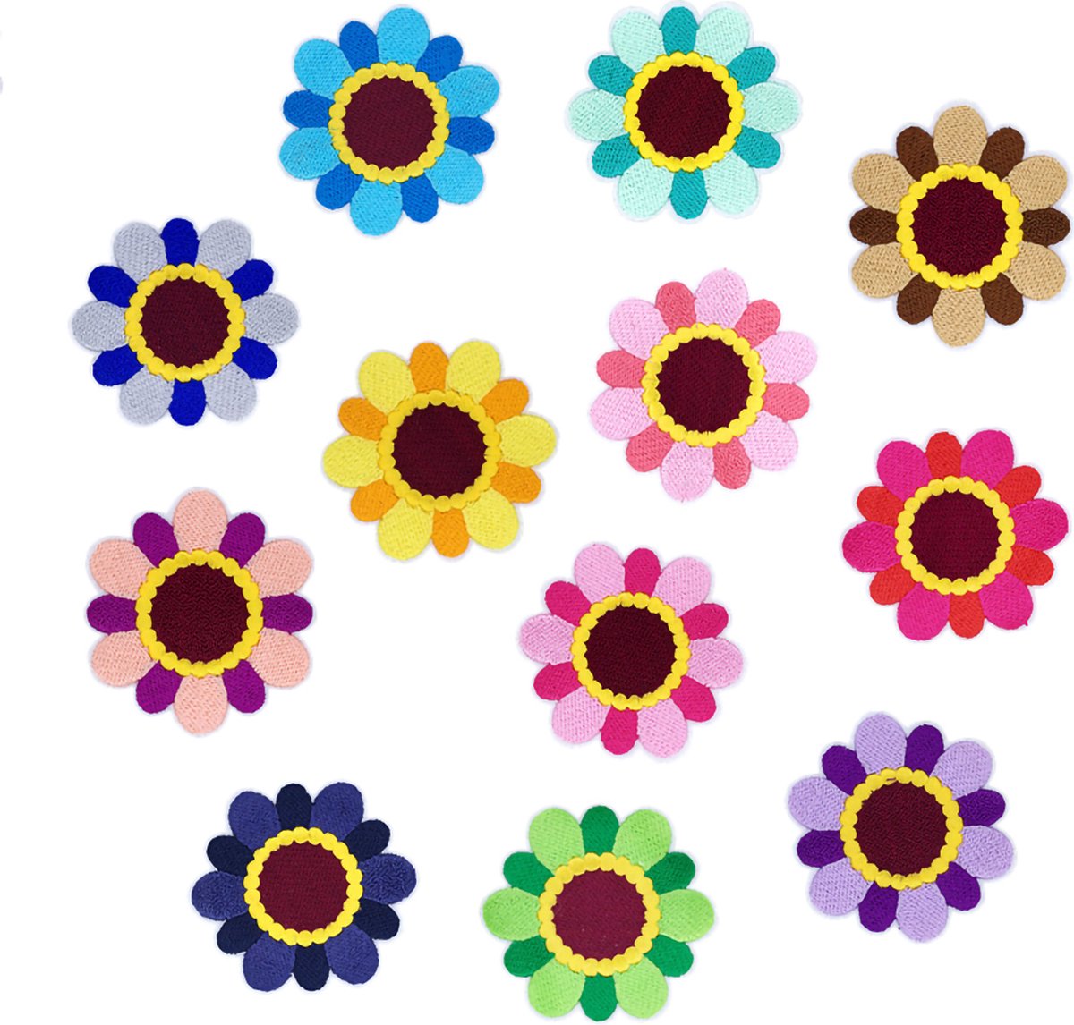 Kleding Patchs - Gekleurde Zonnebloem 12 delige set - Patches - Strijk Embleem - stof & strijk applicatie - Versiering Voor Kleding