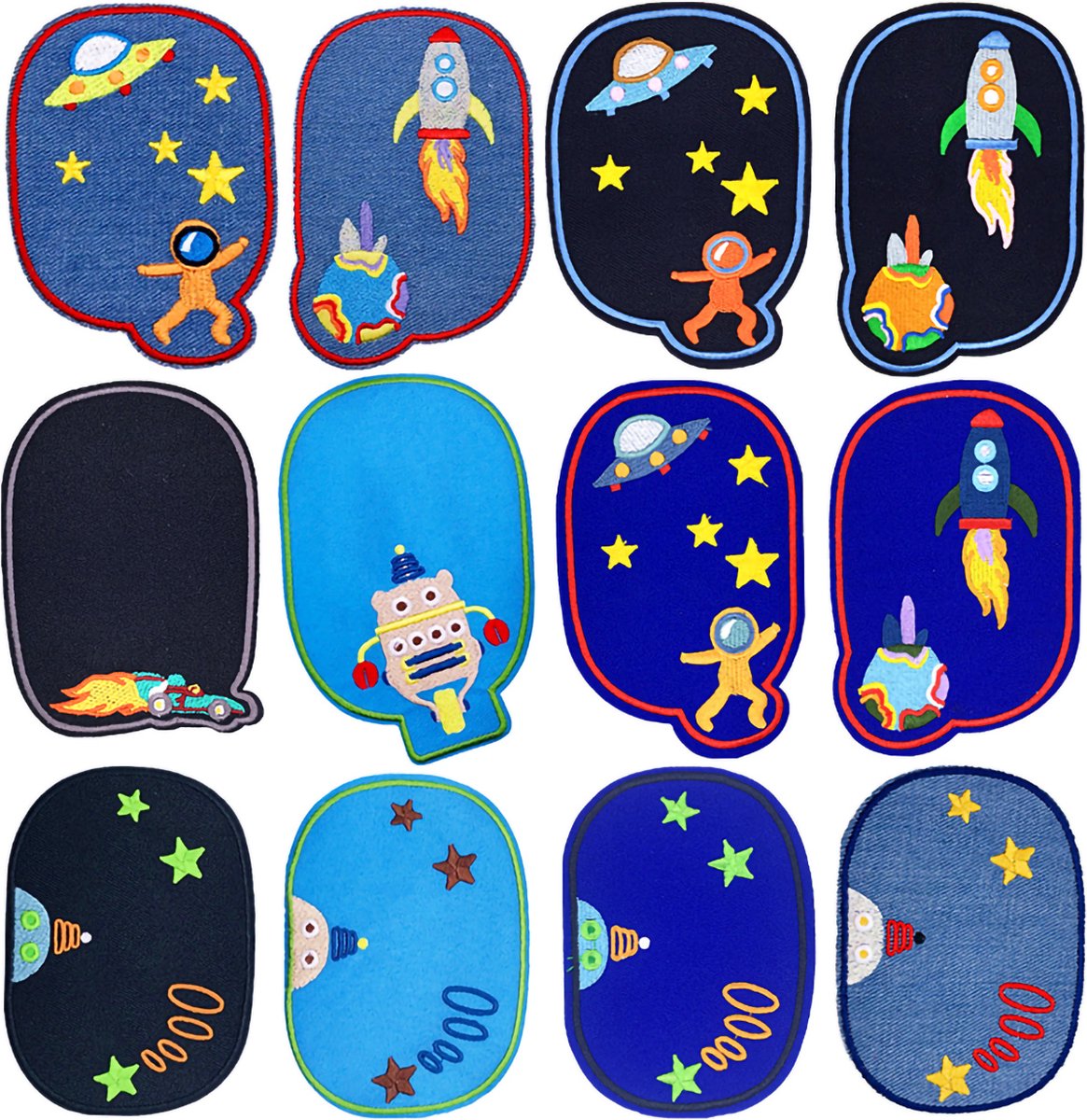 Ovale kledingpatches - Space-serie 12 delige set - Kleding Patchs - Patches - Strijk Embleem - stof & strijk applicatie - Versiering Voor Kleding