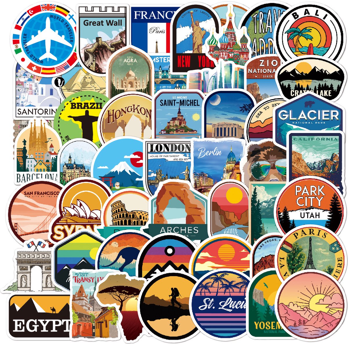 Rainbecom - Skate Stickers 50 Stuks - Reizen en Landen - VSCO Esthetische Stickers - Waterdicht - Anti-Zon- Agenda - Versier je Spullen