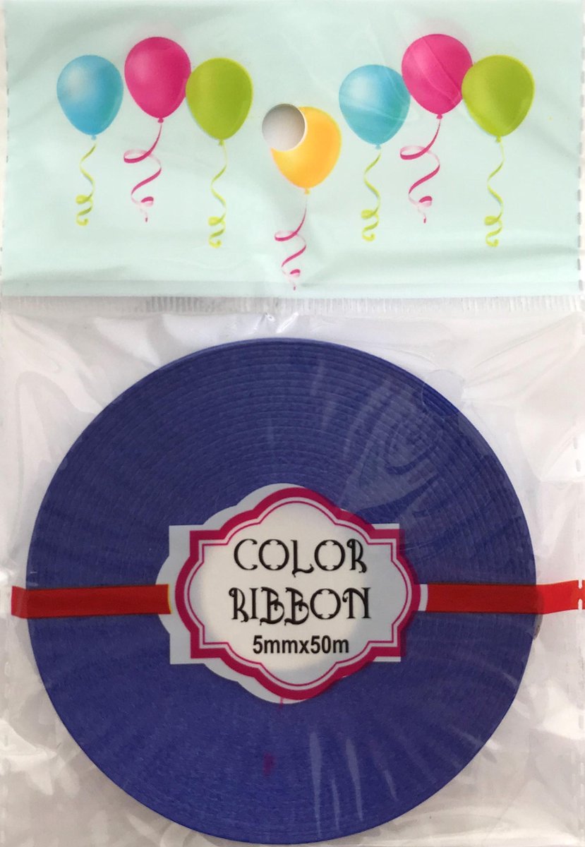 Blauw cadeaulint/krullint/ballonlint - 5 mm. - 50 meter - 1 rol in blisterverpakking