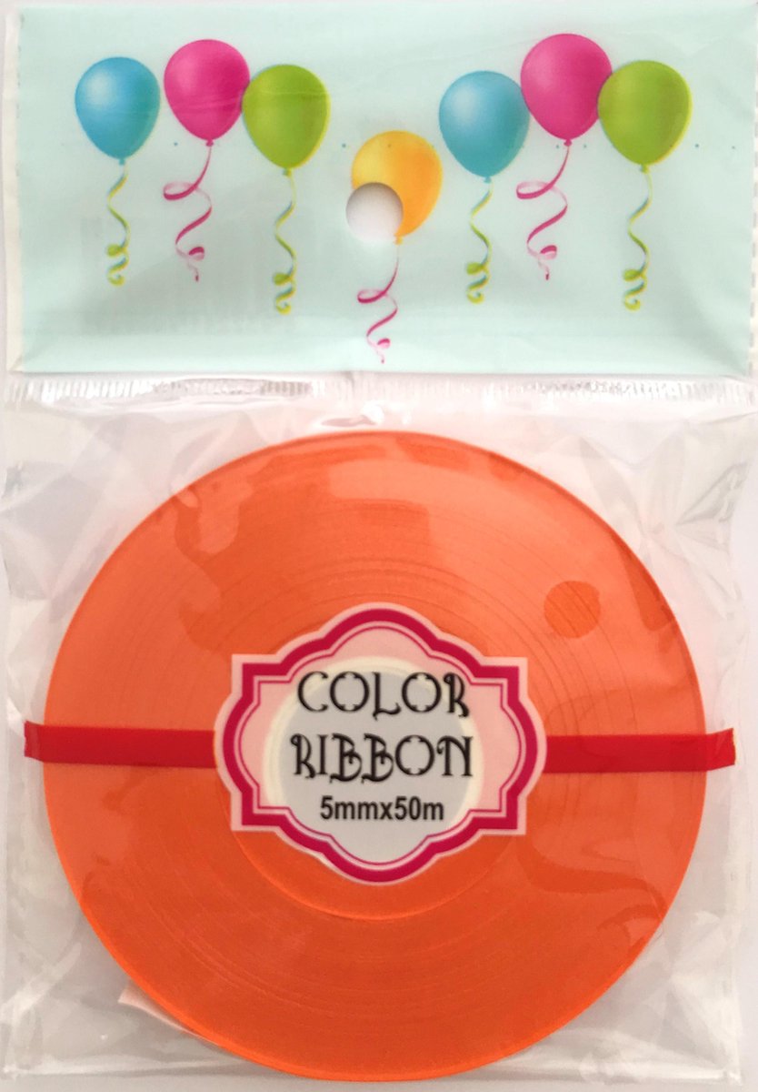 Oranje cadeaulint/krullint/ballonlint - 5 mm. - 50 meter - 1 rol in blisterverpakking