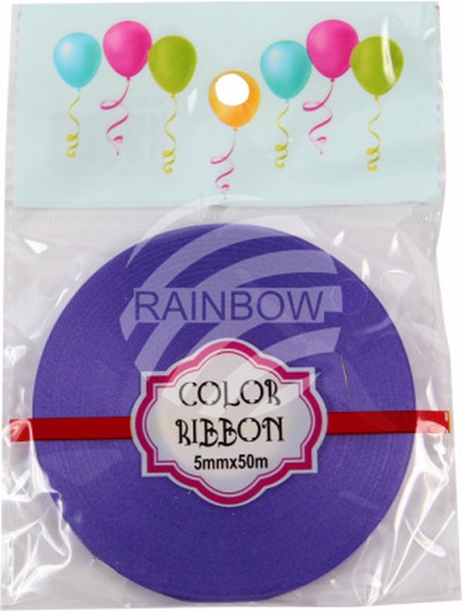 Paars cadeaulint/krullint/ballonlint - 5 mm. - 50 meter - 1 platte rol in blisterverpakking