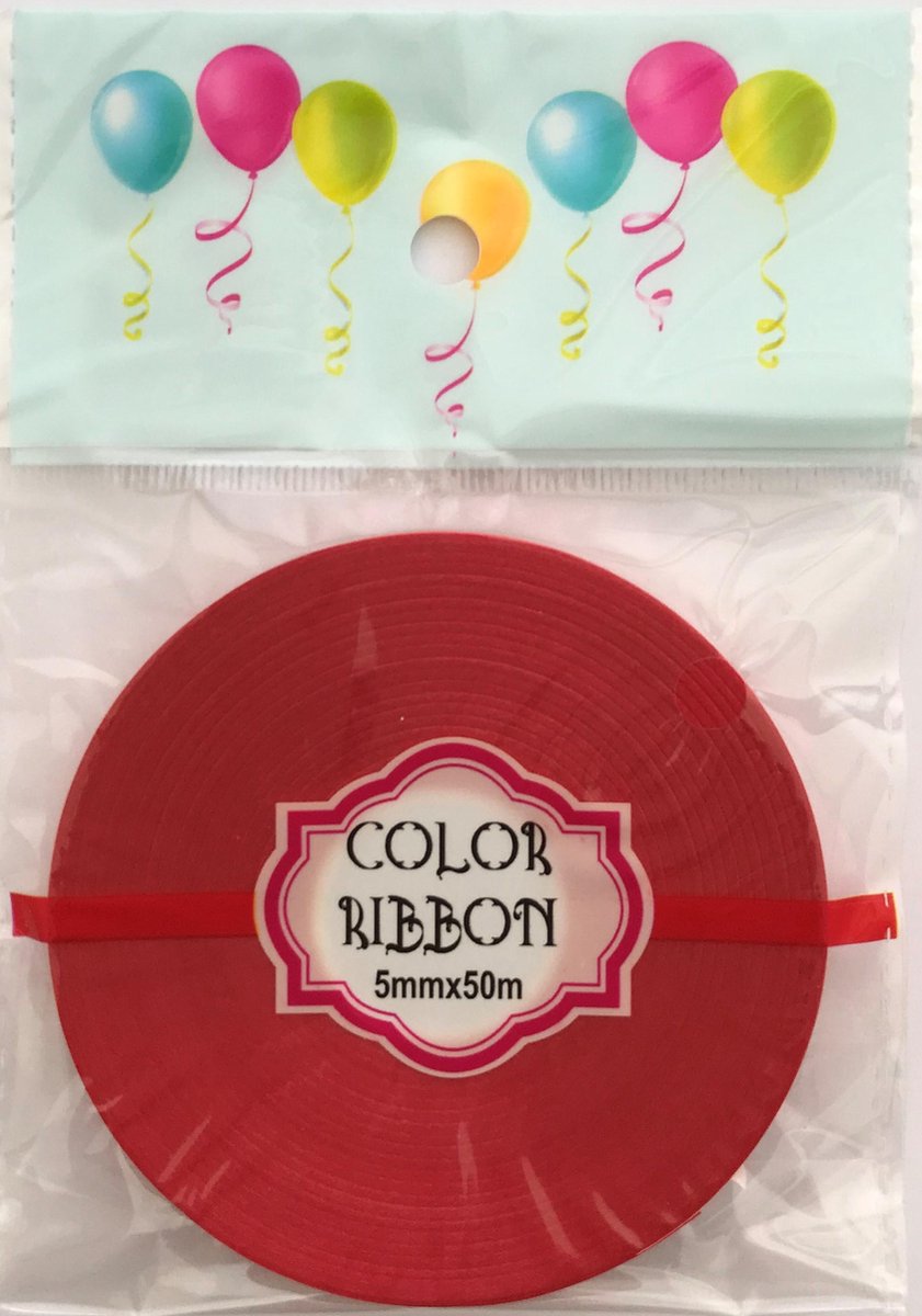 Rood cadeaulint/krullint/ballonlint - 5 mm. - 50 meter - 1 rol in blisterverpakking