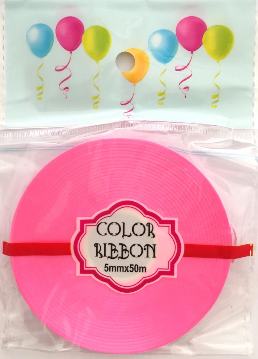 Roze cadeaulint/krullint/ballonlint - 5 mm. - 50 meter - 1 rol in blisterverpakking