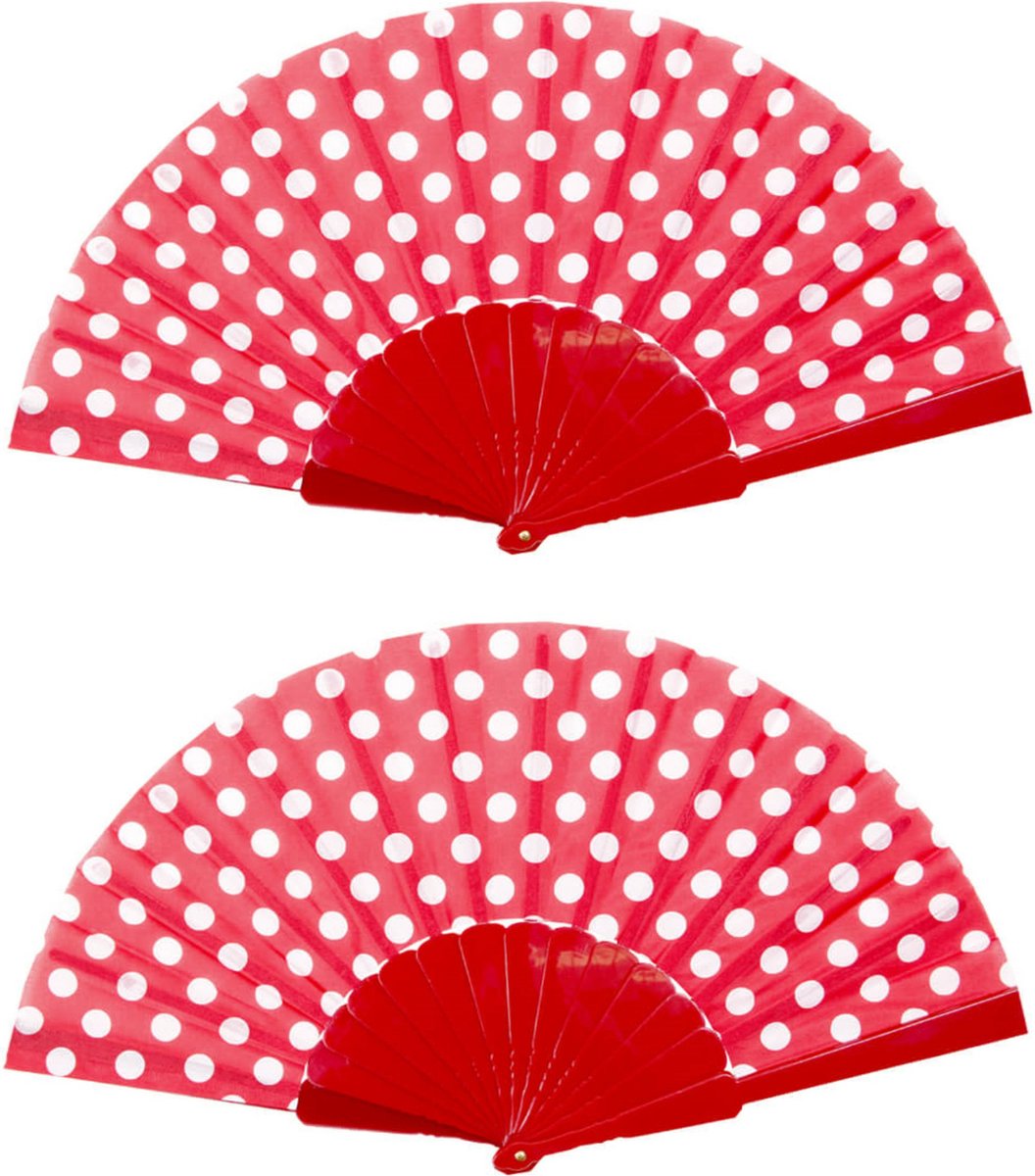 Spaanse handwaaier - 4x - rood/wit - kunststof/polyester - 42 x 24 cm