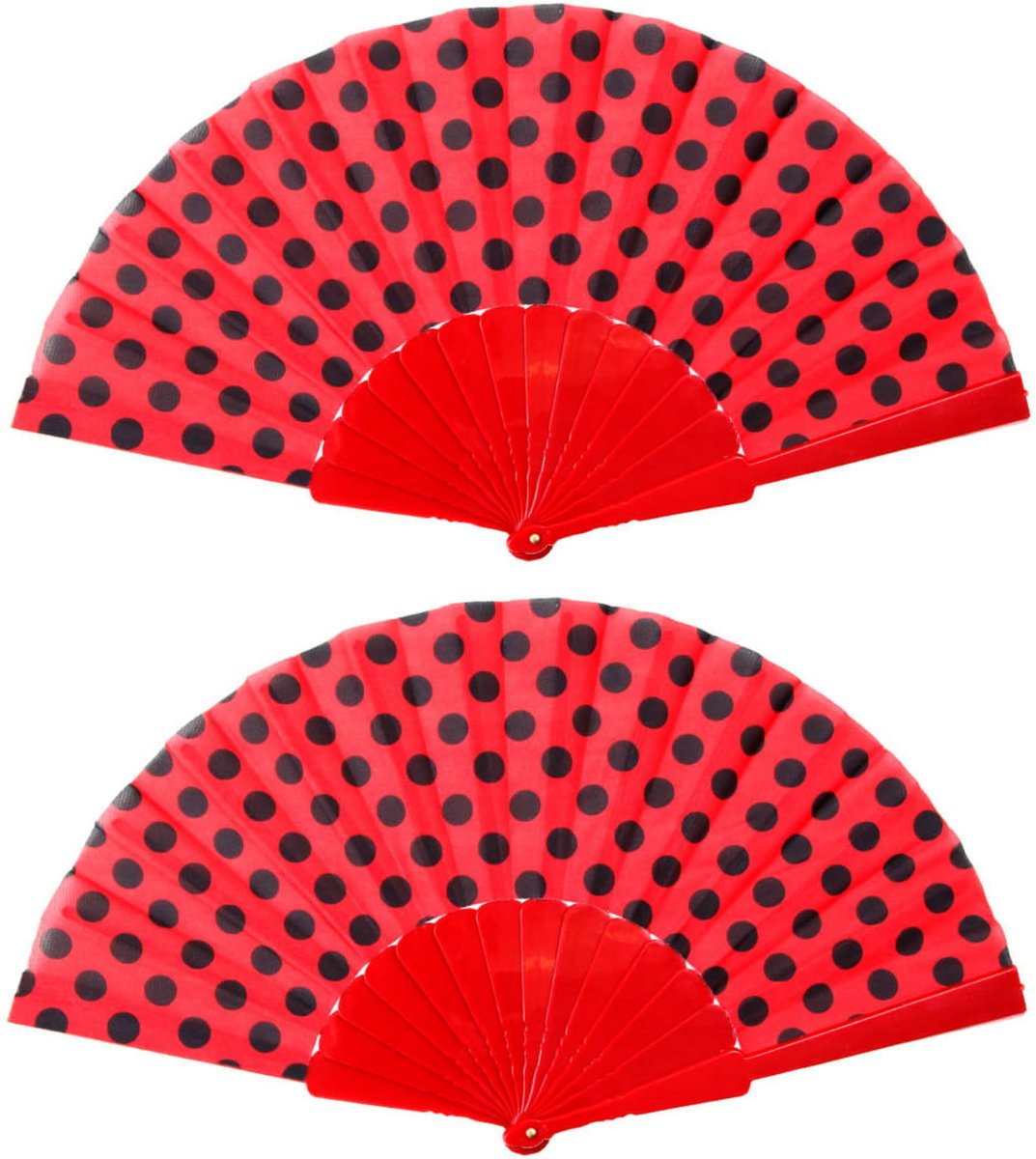 Spaanse handwaaier - 4x - rood/zwart - kunststof/polyester - 42 x 24 cm