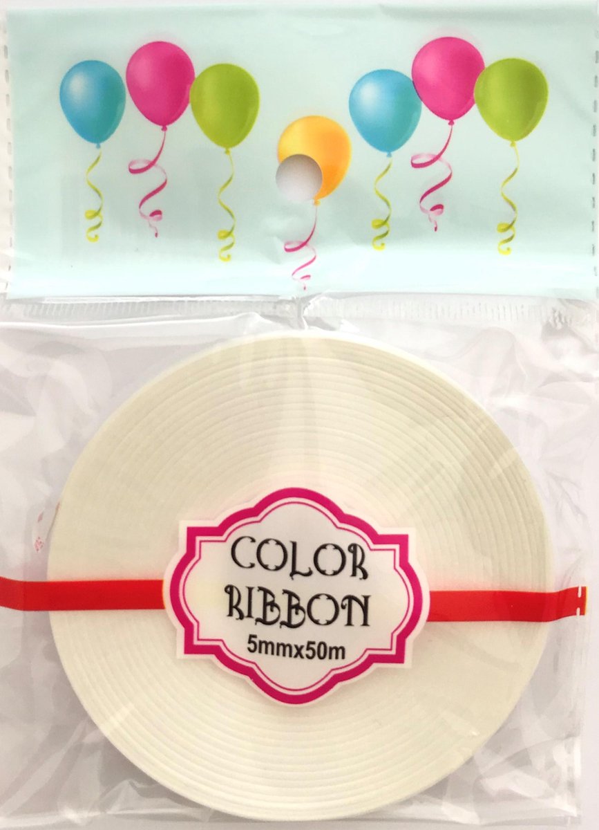 Wit cadeaulint/krullint/ballonlint - 5 mm. - 50 meter - 1 rol in blisterverpakking