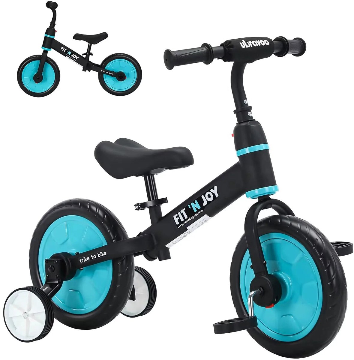 Loopfiets - 4-in-1 - Kinderfiets - Peuterfiets - Maximaal Gewicht 30kg - Geschikt voor Kinderen 2 tot 5 Jaar - Blauw/Zwart