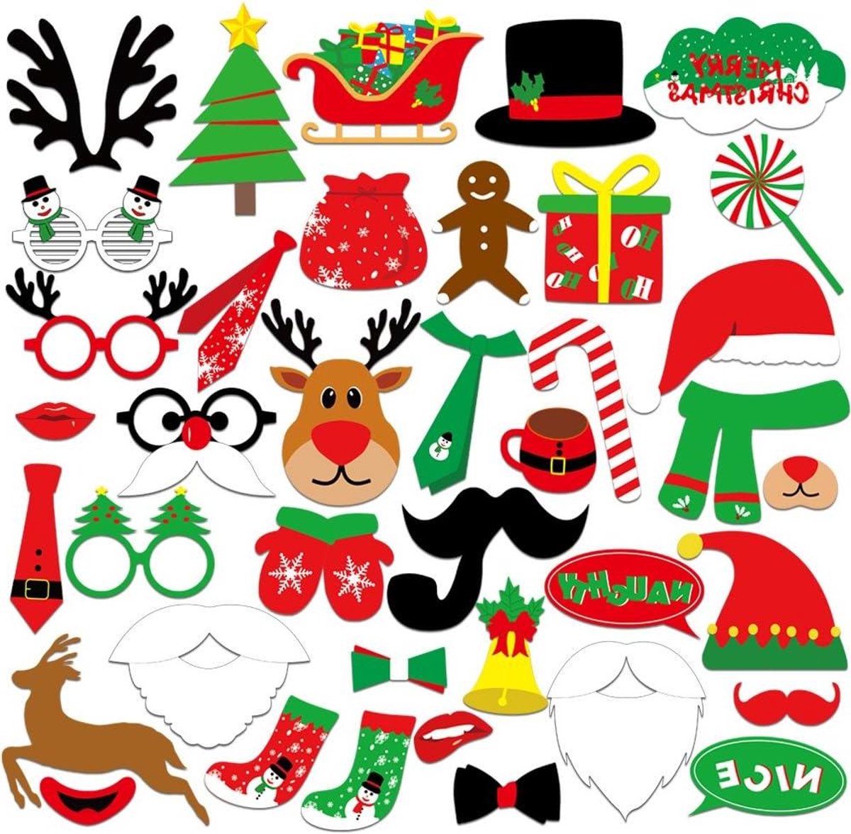 39 Stks Foto Booth Props Kit Kerstmis - Vrolijk Kerstfeest Decoratie Benodigdheden