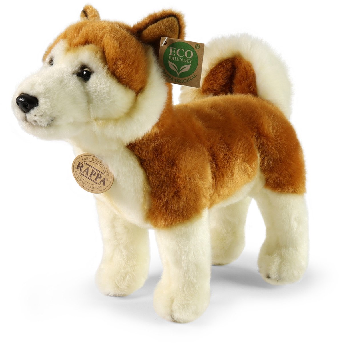 Rappa ECO knuffel Akita Inu 30 cm - realistische knuffel van recyclede PET flessen - bruin, creme