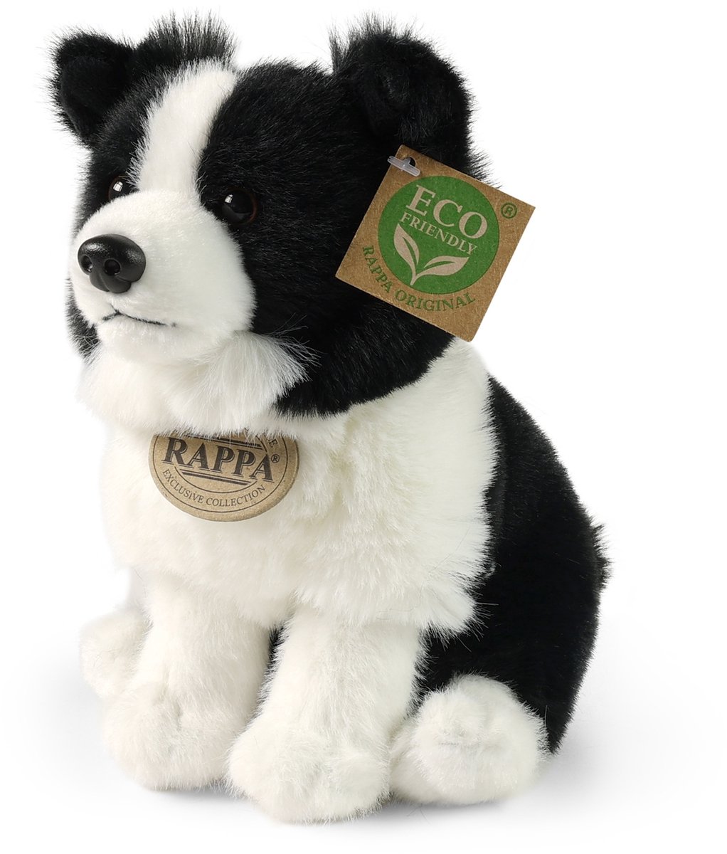 Rappa ECO knuffel Border Collie 23 cm - realistische knuffel van recyclede PET flessen - zwart, wit