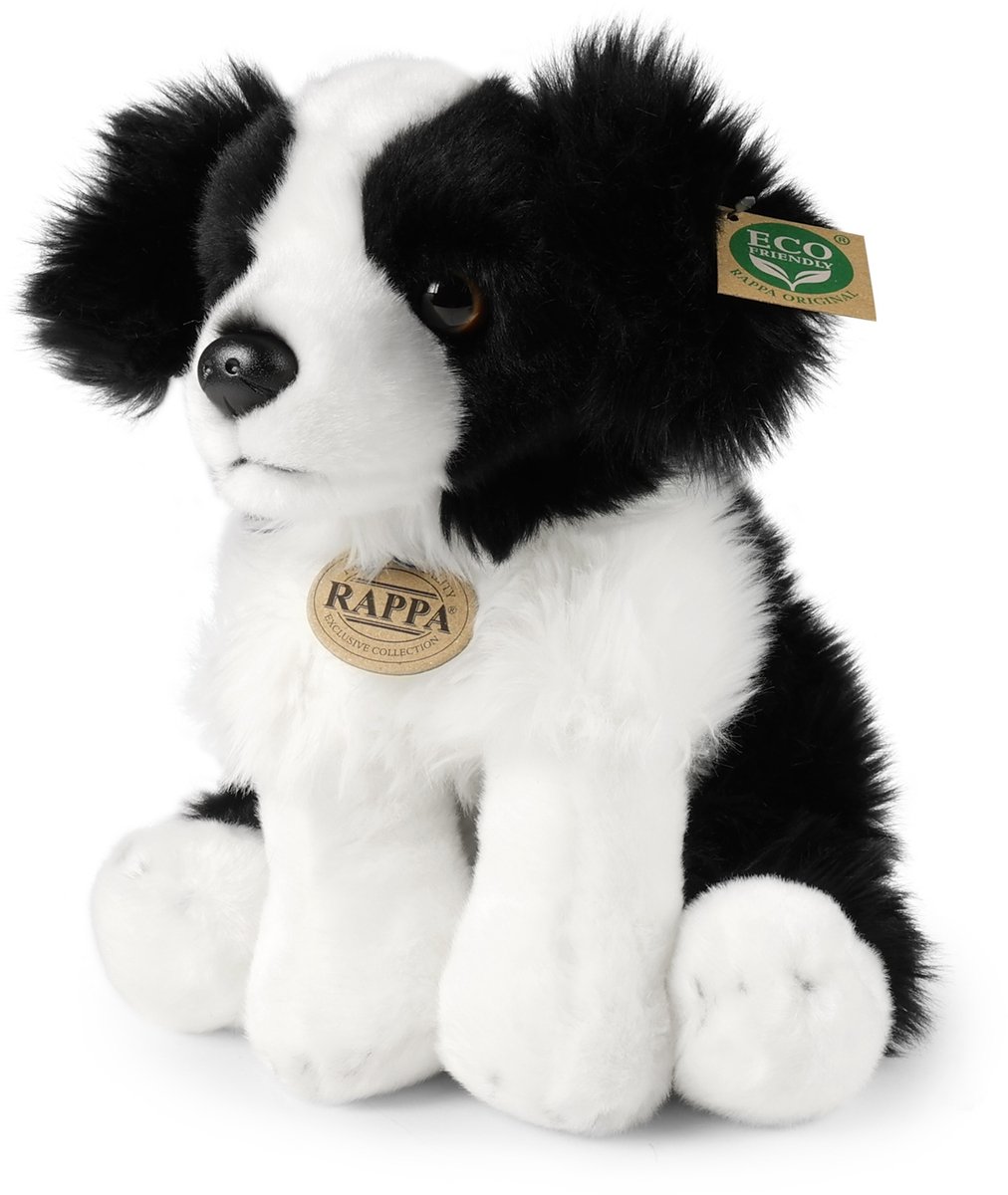 Rappa ECO knuffel Border Collie 30 cm - realistische knuffel van recyclede PET flessen - zwart, wit
