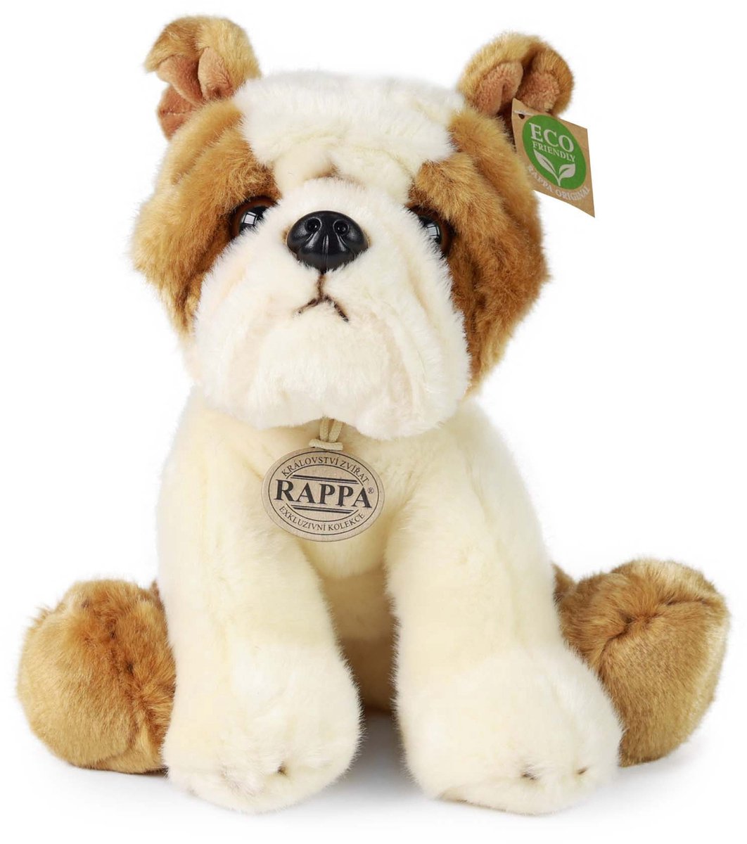 Rappa ECO knuffel Bulldog 26 cm - realistische knuffel hond van recyclede PET flessen - bruin, wit