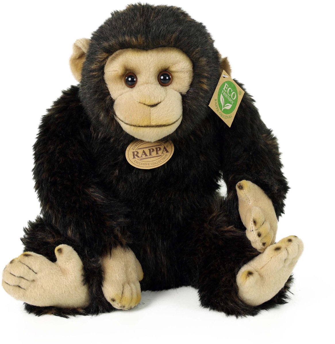 Rappa ECO knuffel aap chimpansee 27 cm - realistische knuffel van recyclede PET flessen - zwart/bruin
