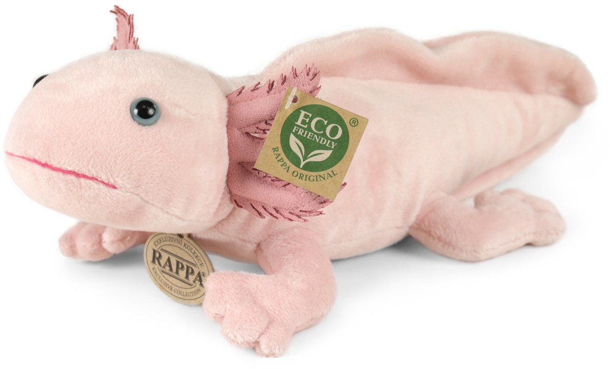 Rappa ECO knuffel axolotl 33 cm - realistische knuffel van recyclede PET flessen - roze
