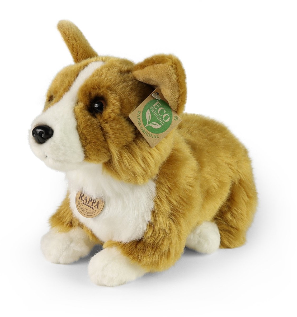 Rappa ECO knuffel corgi hond 32 cm - realistische knuffel van recyclede PET flessen - caramel wit