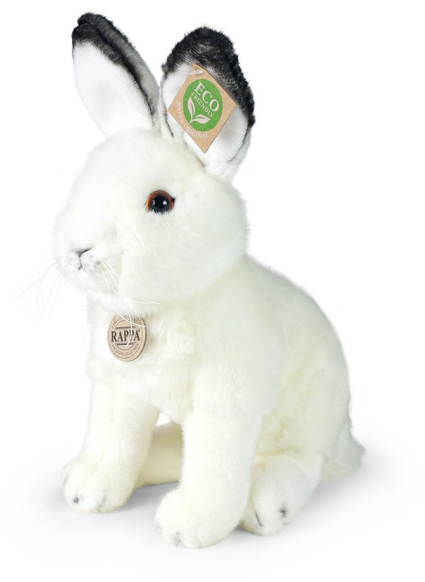 Rappa ECO knuffel haas / konijn 30 cm - realistische knuffel van recyclede PET flessen - wit