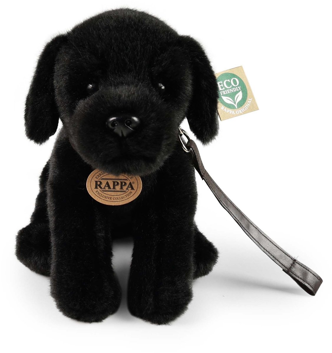 Rappa ECO knuffel hond Labrador 25 cm - realistische knuffel van recyclede PET flessen - zwart