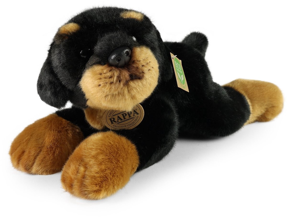 Rappa ECO knuffel hond Rottweiler 30 cm - realistische knuffel van recyclede PET flessen - zwart, bruin