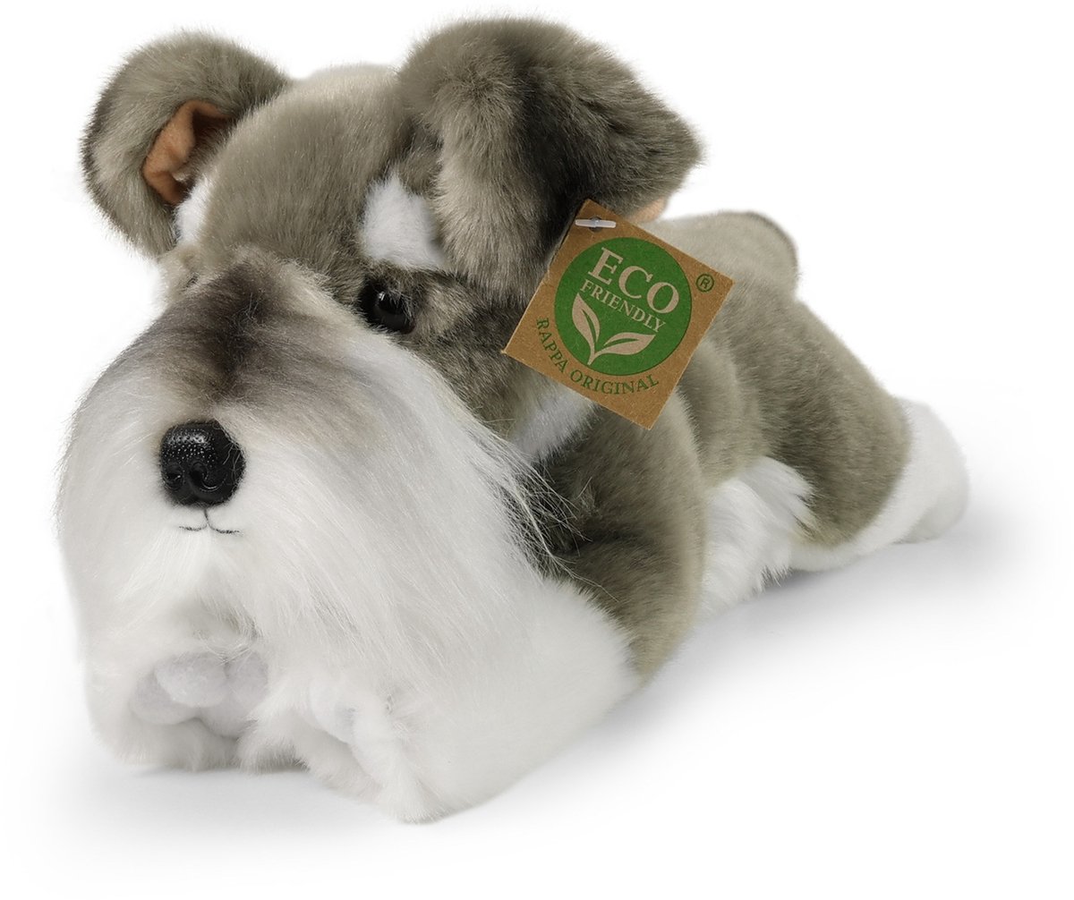 Rappa ECO knuffel hond Schnauzer 28 cm - realistische knuffel van recyclede PET flessen - grijs, wit